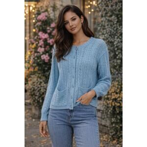 Anthony Richards Women's Cardigan Sweater Blue Button Front Long Sleeve Size 2X